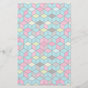 Papelaria Padrão de Cubo Rosa e Turquesa