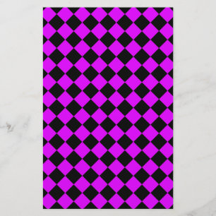 Papelaria Padrão de Diamante do Verificador Preto Roxo
