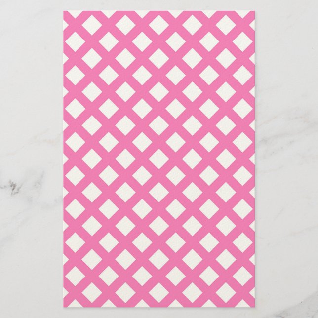 Papelaria Padrão de diamante xadrez rosa e branco (Frente)
