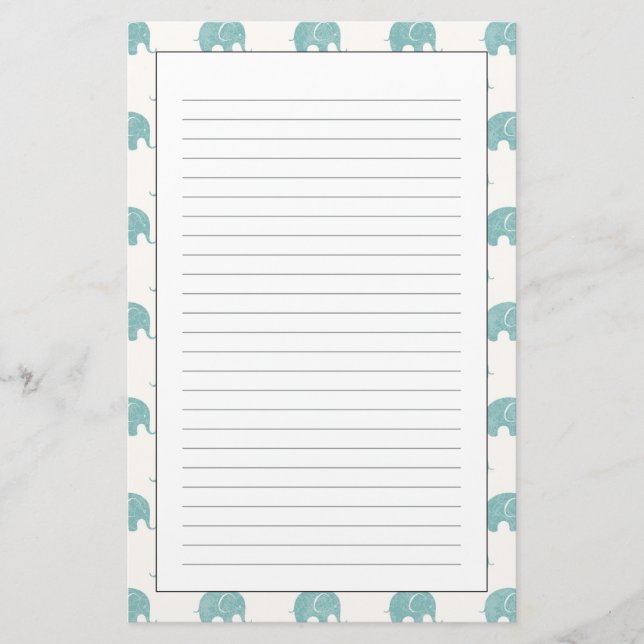 Papelaria Padrão de Elefante Cortante Teal (Frente)