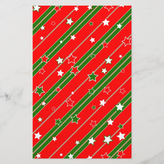 Papelaria Padrão de Estrela de Natal Vermelha e Verde (Frente)