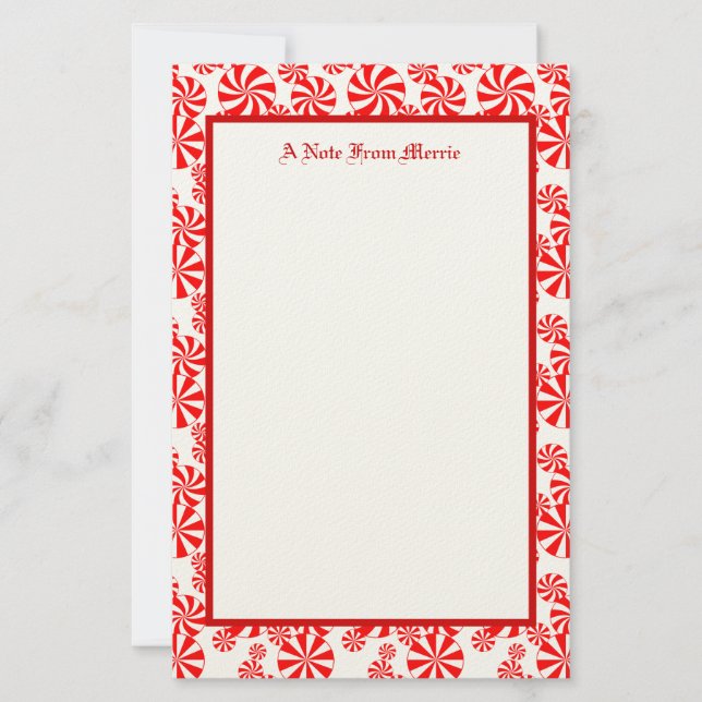 Papelaria Padrão de Feriado de Peppermint Vermelho e Branco  (Frente)