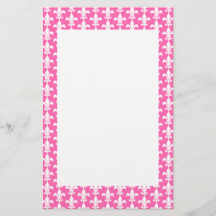 Papelaria Padrão de Fleur de Lis, branco e rosa quente