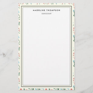 Papelaria Padrão de Flores Rosa Azul Pastel Chic Feminino