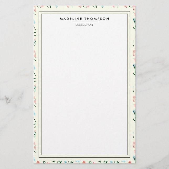 Papelaria Padrão de Flores Rosa Azul Pastel Chic Feminino (Frente)