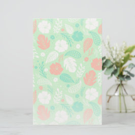 Papelaria Padrão de Folhagem Tropical Verde e Laranja