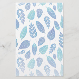 Papelaria Padrão de Folhas de Aquarela Azul