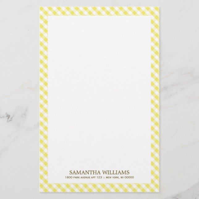 Papelaria Padrão de Gingham Amarelo Doce (Frente)