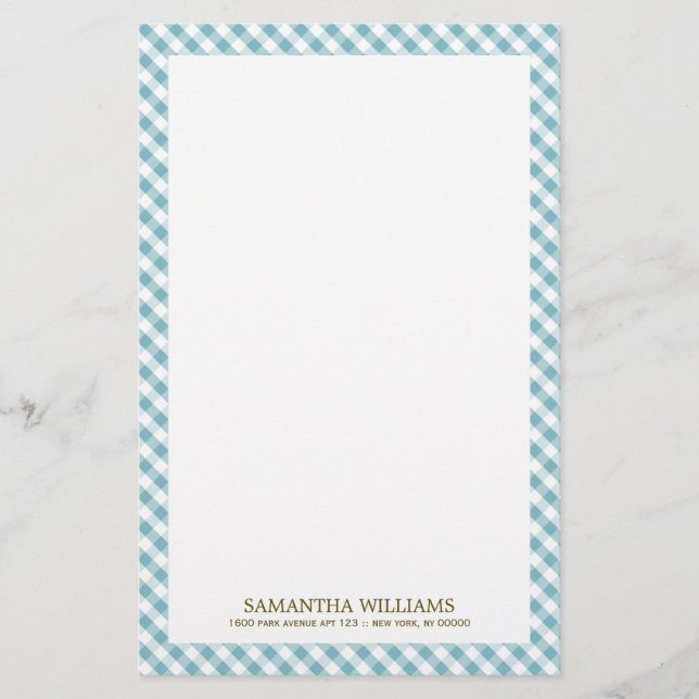 Papelaria Padrão de Gingham Azul Doce (Frente)