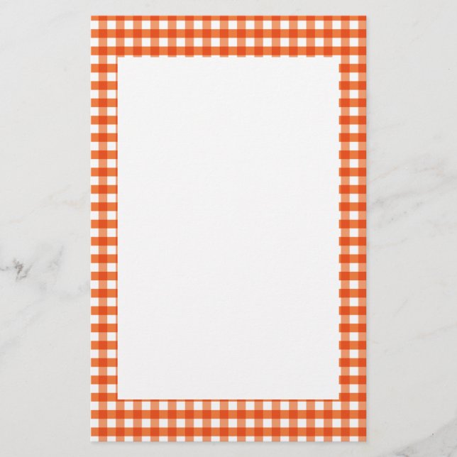Papelaria Padrão de Gingham Branco e Laranja (Frente)