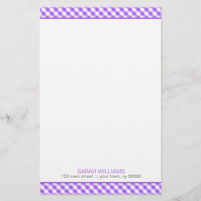 Papelaria Padrão de Gingham Roxo (Frente)
