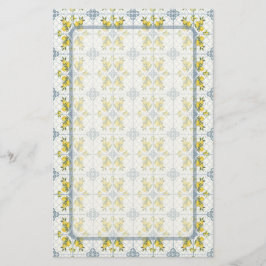Papelaria Padrão de Limão Country Francês em Aquarela com Az