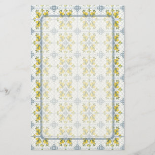 Papelaria Padrão de Limão Country Francês em Aquarela com Az