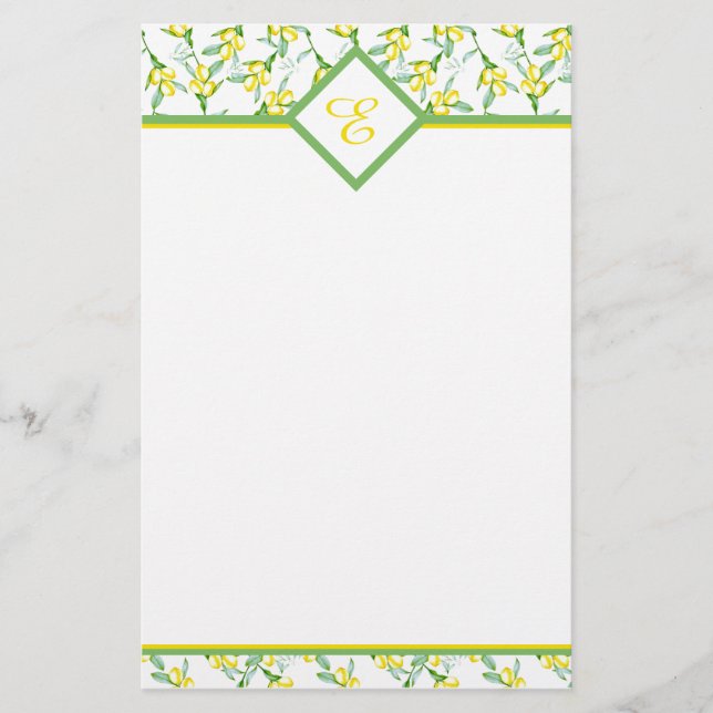 Papelaria Padrão de limões monograma  (Frente)