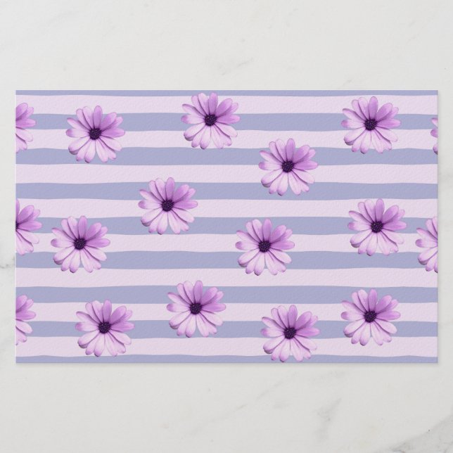 Papelaria Padrão de listras de Pastel com a Daisies (Frente)
