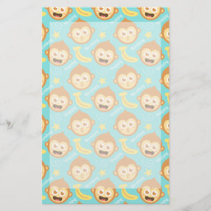 Papelaria Padrão de macaco fofo, feliz e travesso com banana