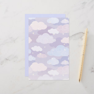 Papelaria Padrão de Nuvens e Estrelas de Pastel Whimsical