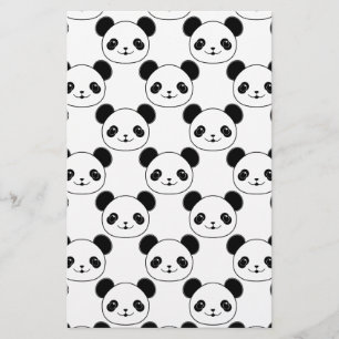 Papelaria Padrão De Panda Kawaii Em Preto E Branco