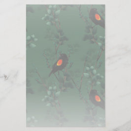 Papelaria Padrão de Pássaro Negra Vermelho