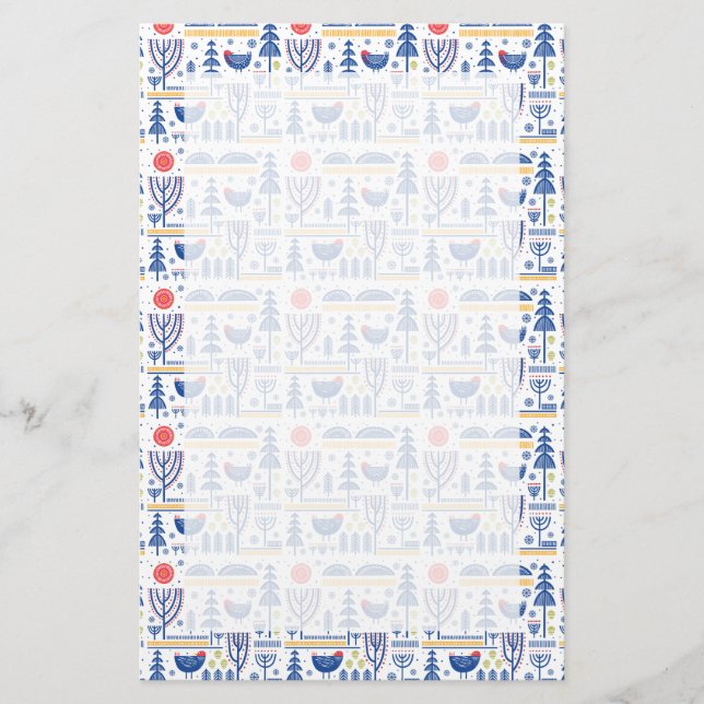 Papelaria Padrão de Pássaros de Inverno Folk Art (Frente)