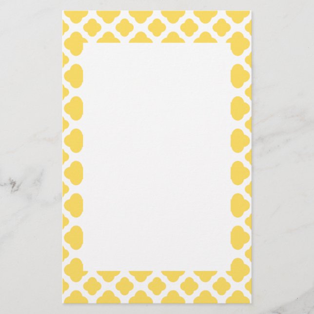 Papelaria Padrão de Quatrefoil Amarelo-limão e Branco (Frente)
