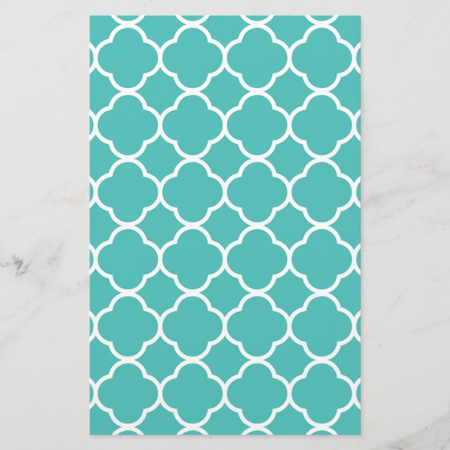 Papelaria Padrão de Quatrefoil Azul-Verde (Frente)