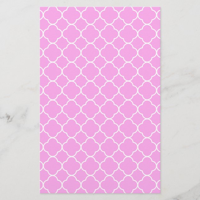 Papelaria Padrão De Quatrefoil Cor-De-Rosa E Branco (Frente)