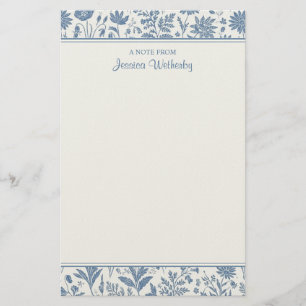 Papelaria Padrão de Toalete de Flor Azul e Branco Personaliz