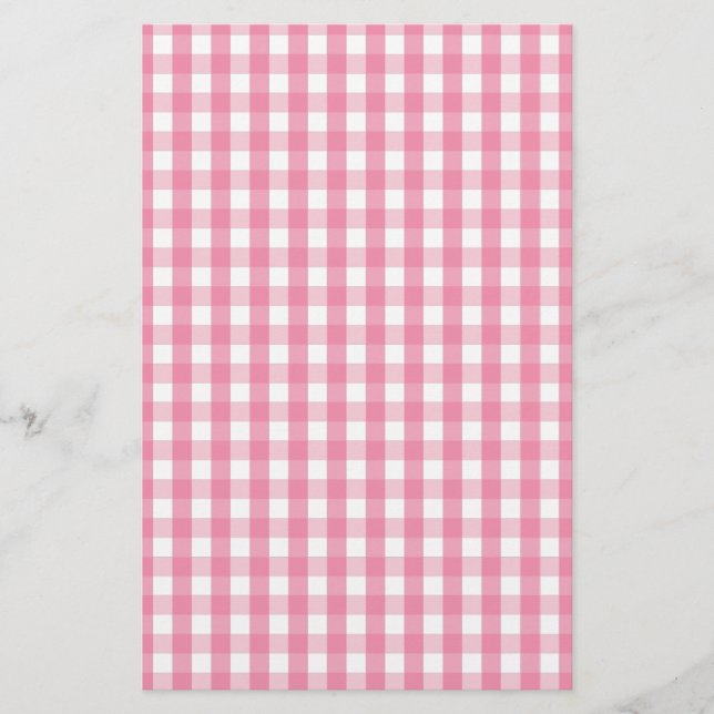 Papelaria Padrão de Verificação de Gingham Rosa (Frente)