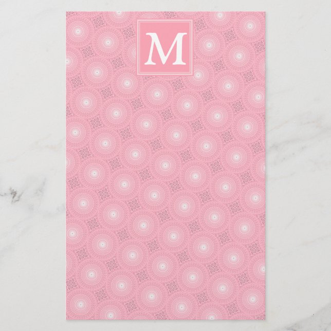 Papelaria Padrão dos círculos cor-de-rosa monograma (Frente)