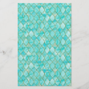 Papelaria Padrão Dourado e Aqua Maroccan