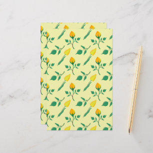 Papelaria Padrão floral com rosa amarela e flores tulipas