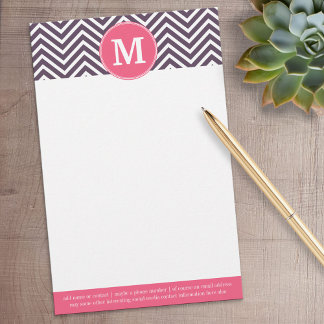 Papelaria Padrão Girly Chevron com Monograma - Púrpura Rosa