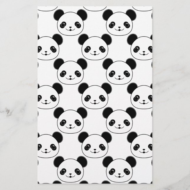 Papelaria Padrão Kawaii Panda Em Preto E Branco (Frente)