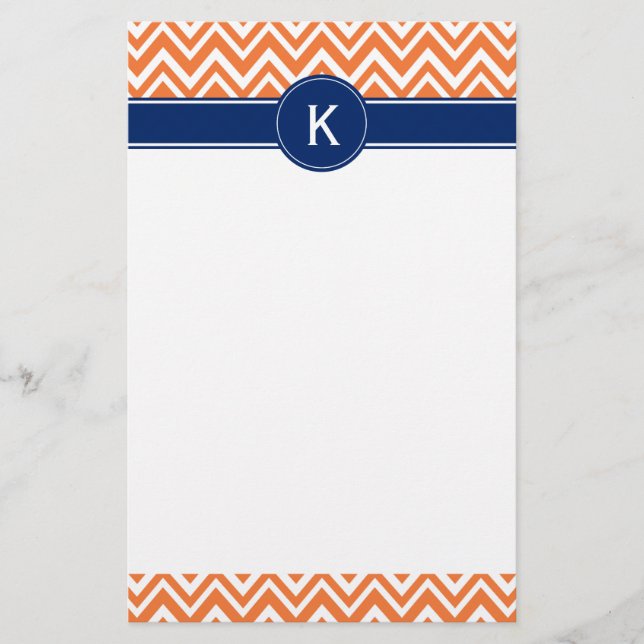 Papelaria Padrão Monograma Laranja Zigzag (Frente)
