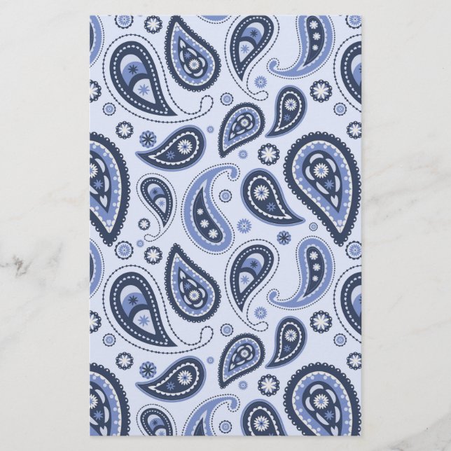 Papelaria Padrão Paisley Azul (Frente)