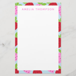 Papelaria Padrão Personalizado de Morango Fruta Retro Fofo