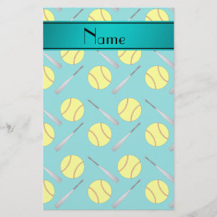 Papelaria Padrão personalizado de softball turquoise