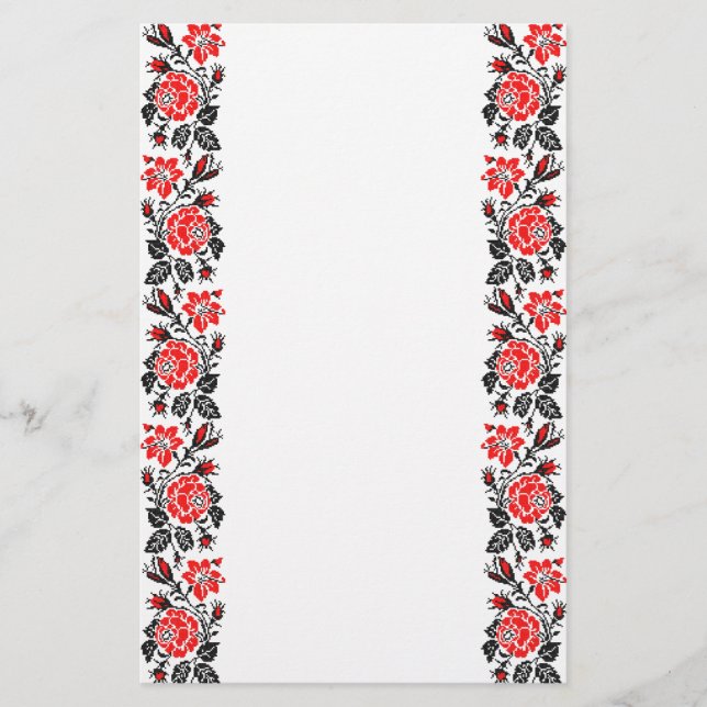 Papelaria Padrão Russo Rosa vermelho&preto (Frente)