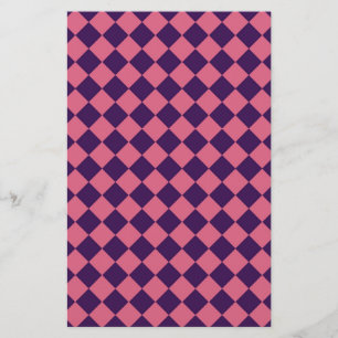 Papelaria Padrão Xadrez Arlequim Diamante Rosa Roxo