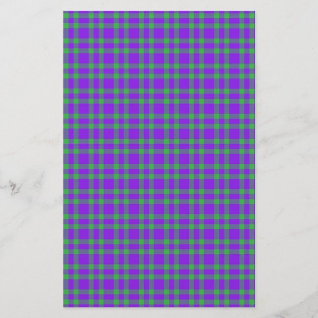 Papelaria Padrão Xadrez Verde Roxo (Frente)