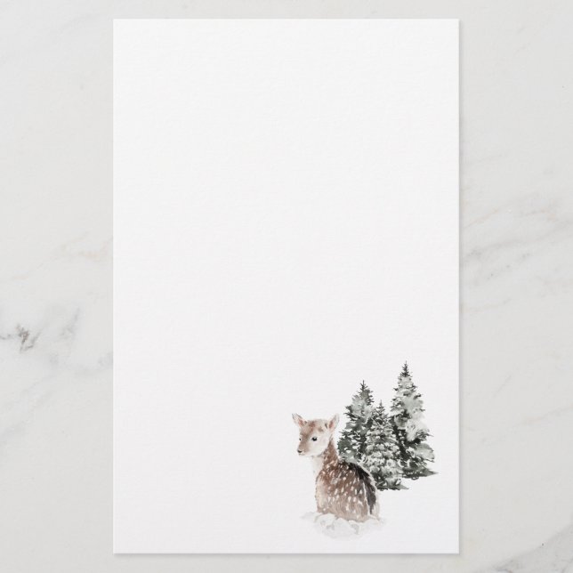 Papelaria Paisagem de Neve Invernal Fawn (Frente)