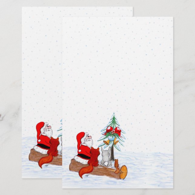 Papelaria Papai Noel com Raposa e Esquilo do Coelho (Frente/Verso)