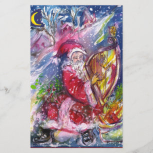Papelaria Papai Noel tocando harpa ao luar Natal