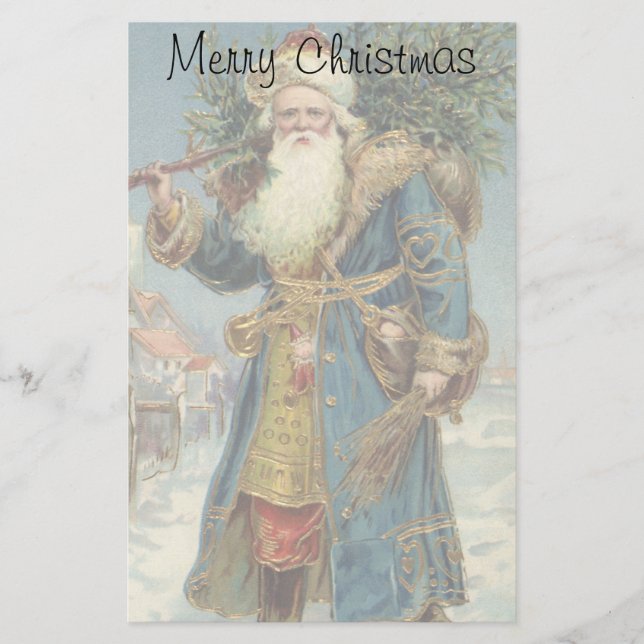 Papelaria Papai Noel Vitoriano Antigo com Árvore de Natal (Frente)
