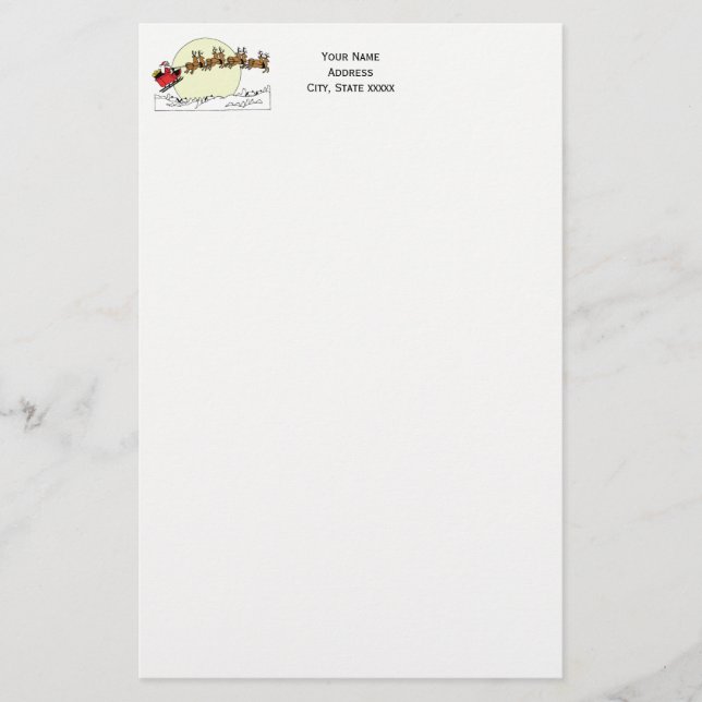 Papelaria Papais noeis Reindeer Sobre A Cidade Coberta De Ne (Frente)