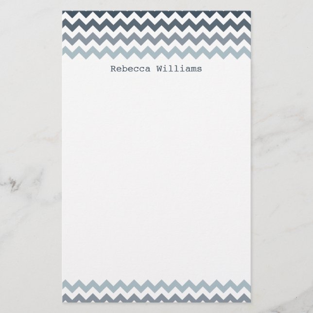 Papelaria Papel de Carta Azul Chevron Zigzags (Frente)