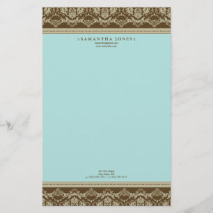 Papelaria Papel de Carta Barroco Damasco: aqua