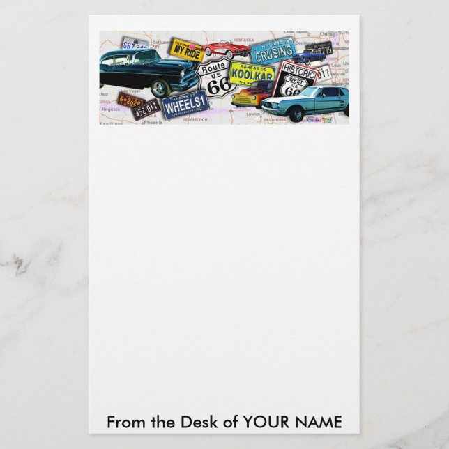 Papelaria Papel de carta - carros da rota 66_Classic (Frente)