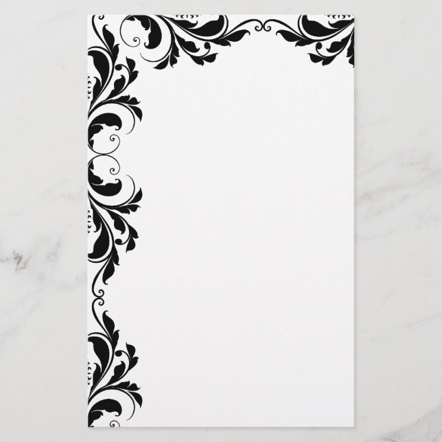Papelaria Papel de Carta Chic Black Damask (Frente)